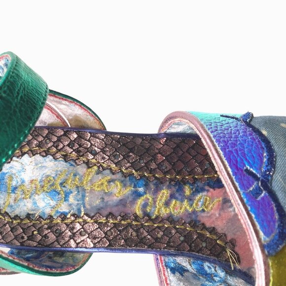 IRREGULAR CHOICE Funshine Retro 70s Rainbow Platform Wedge Sandals Heels Novelty - Picture 11 of 12